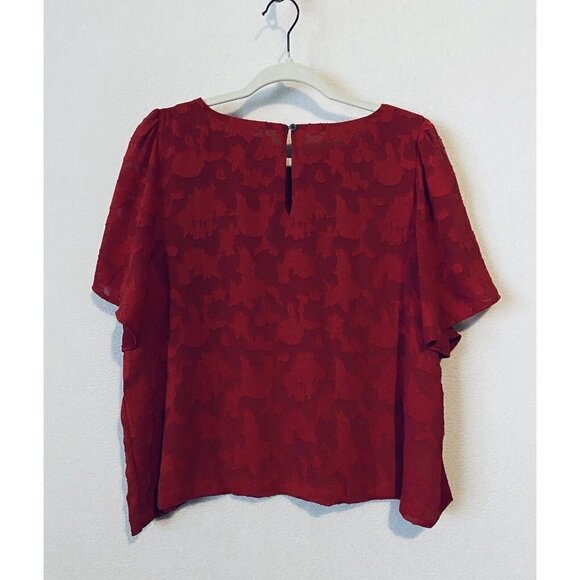 LOFT Top Womens Large Burnout Floral Short Sleeve Red Flowy Boho Cottagecore - Picture 4 of 7